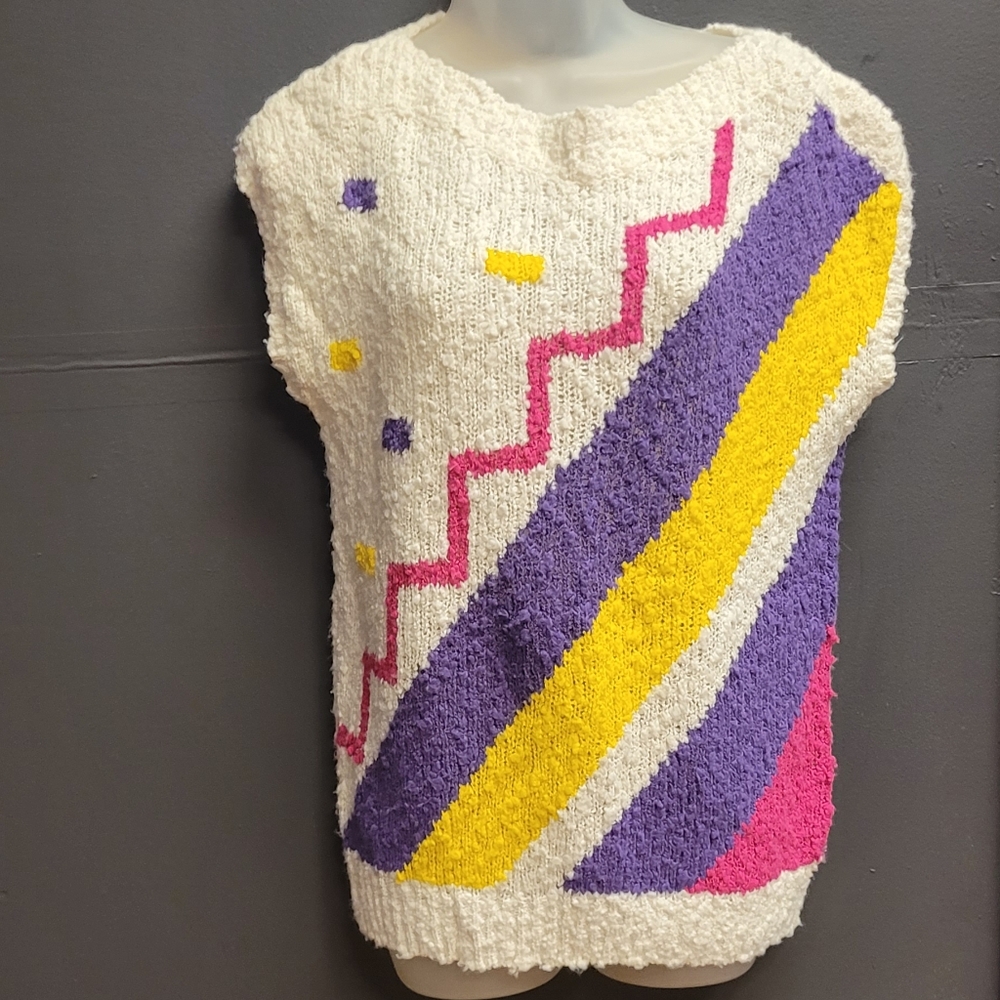 Vintage Penrose Colorful Sweater Artsy Grannycore Festive Boho Throw back Large
